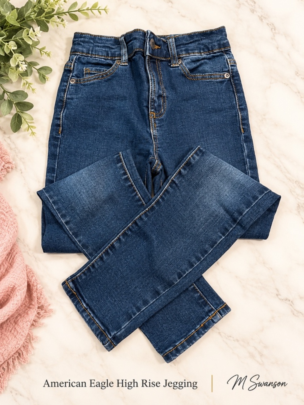 American Eagle Girls High-Rise Jegging Jeans Size 8 Medium Wash Adjustable Waist
